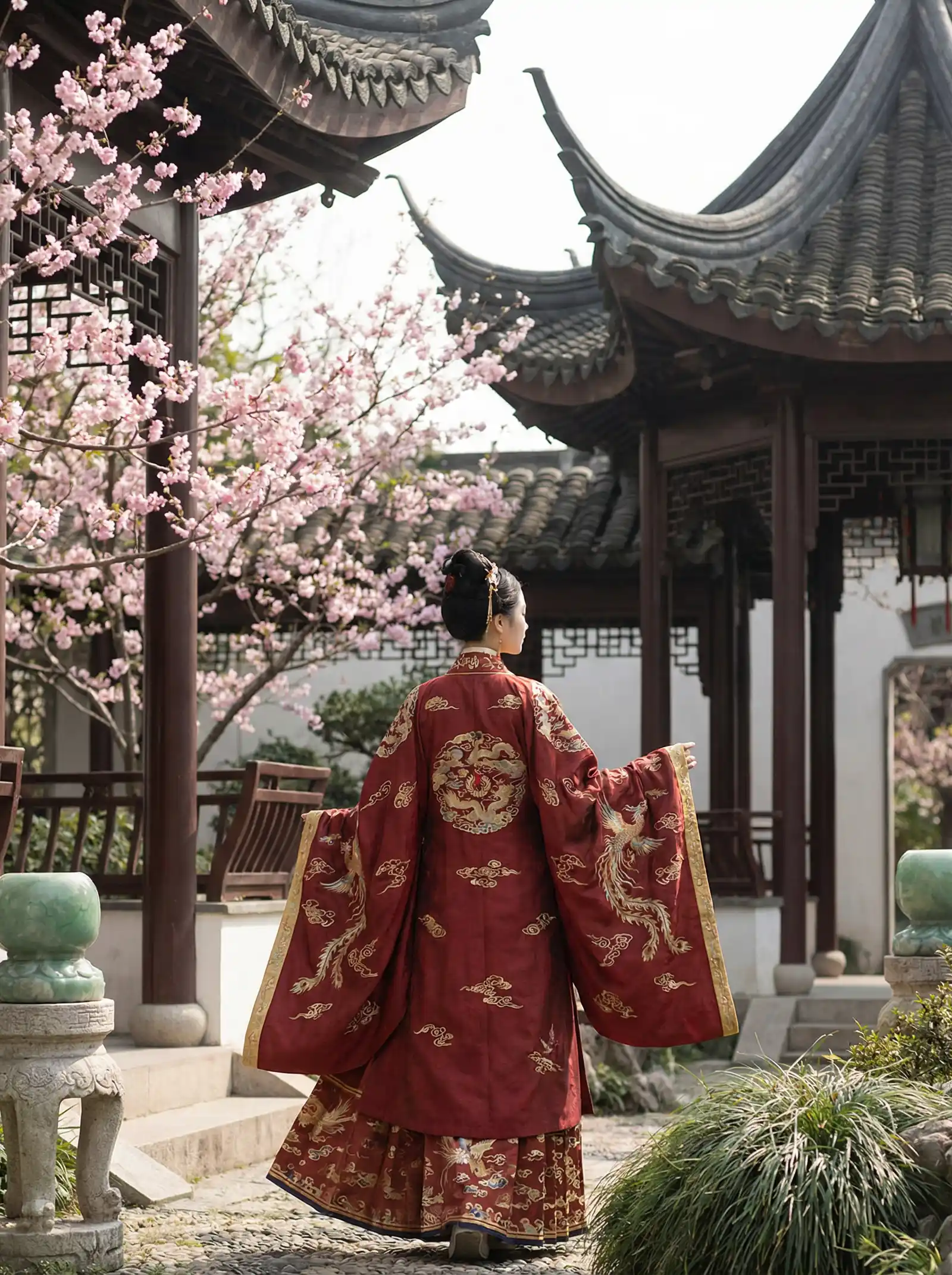 emmamae 明制汉服红色凤凰刺绣